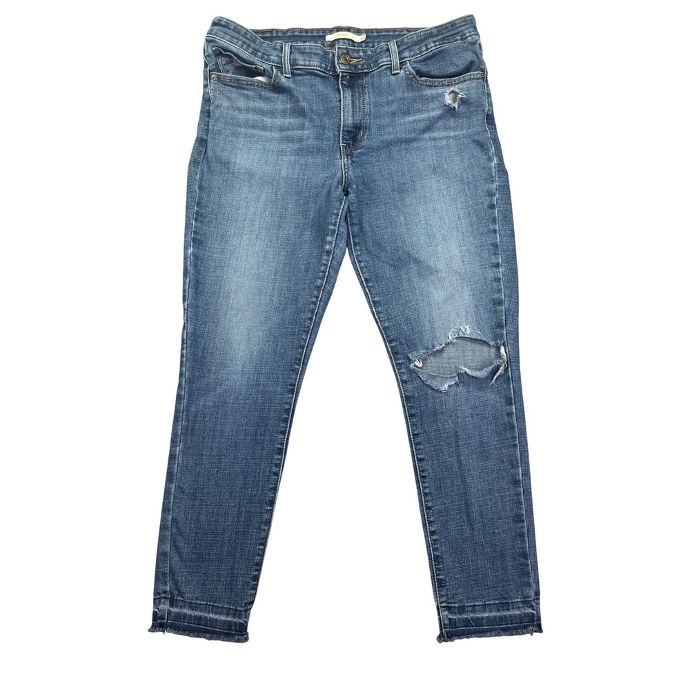Levi's 711 Skinny Jeans Distressed Denim Frayed Hem Casual Blue Sz 32 Fits 32"